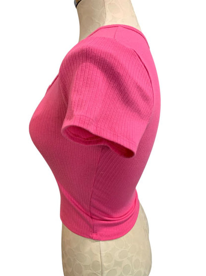 Small Bozzolo Womens Hot Pink Ribbed Cropped Tshirt