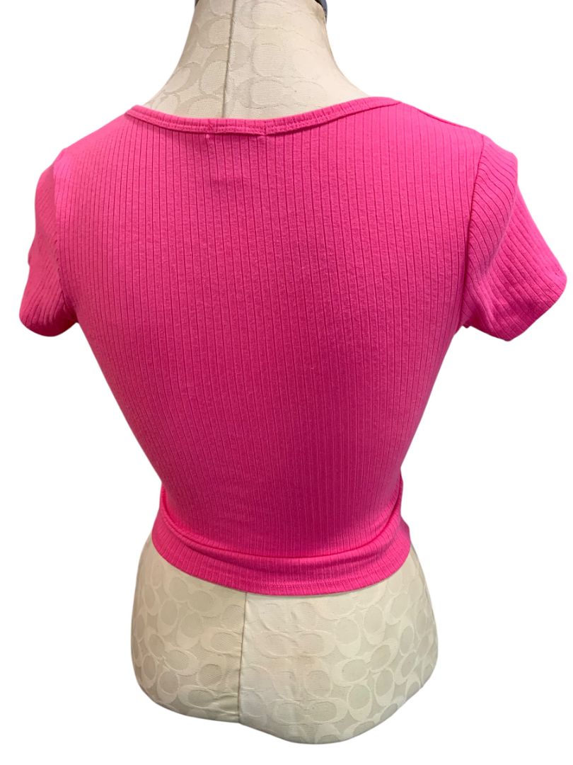 Small Bozzolo Womens Hot Pink Ribbed Cropped Tshirt