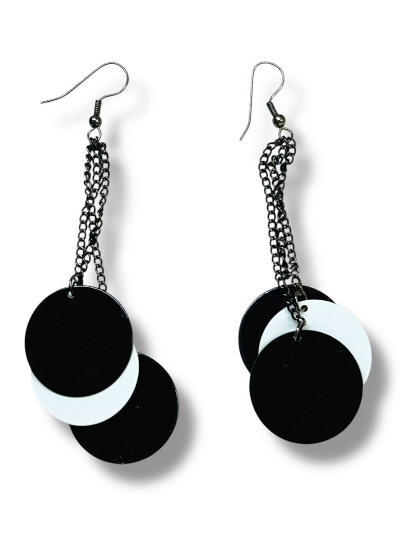 Lot of 2 Vintage Earrings 1980s Black White Discs Blue Silvertone