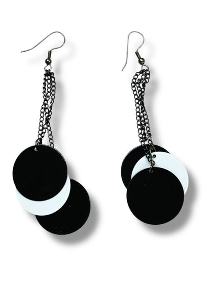 Lot of 2 Vintage Earrings 1980s Black White Discs Blue Silvertone