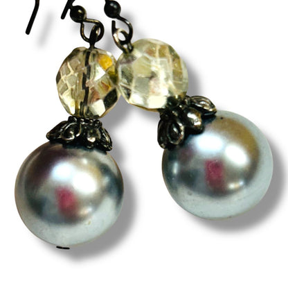 Silvertone Faux Pearl Drop Earrings Fishhook Pierced 1.75" Drop Dangle