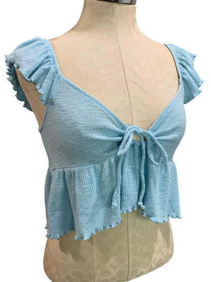 Small American Eagle Womens Blue Tie Front Keyhole Crop Top