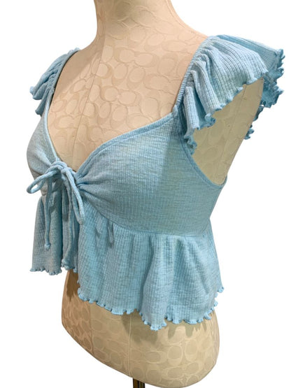 Small American Eagle Womens Blue Tie Front Keyhole Crop Top