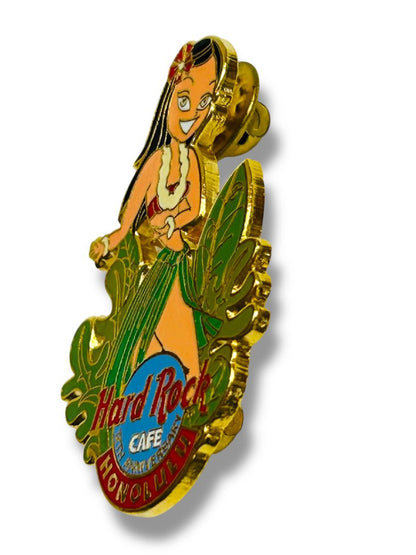 Vintage 12th Anniversary Honolulu Hula Girl Pin Hard Rock Cafe 2" Limited Edition