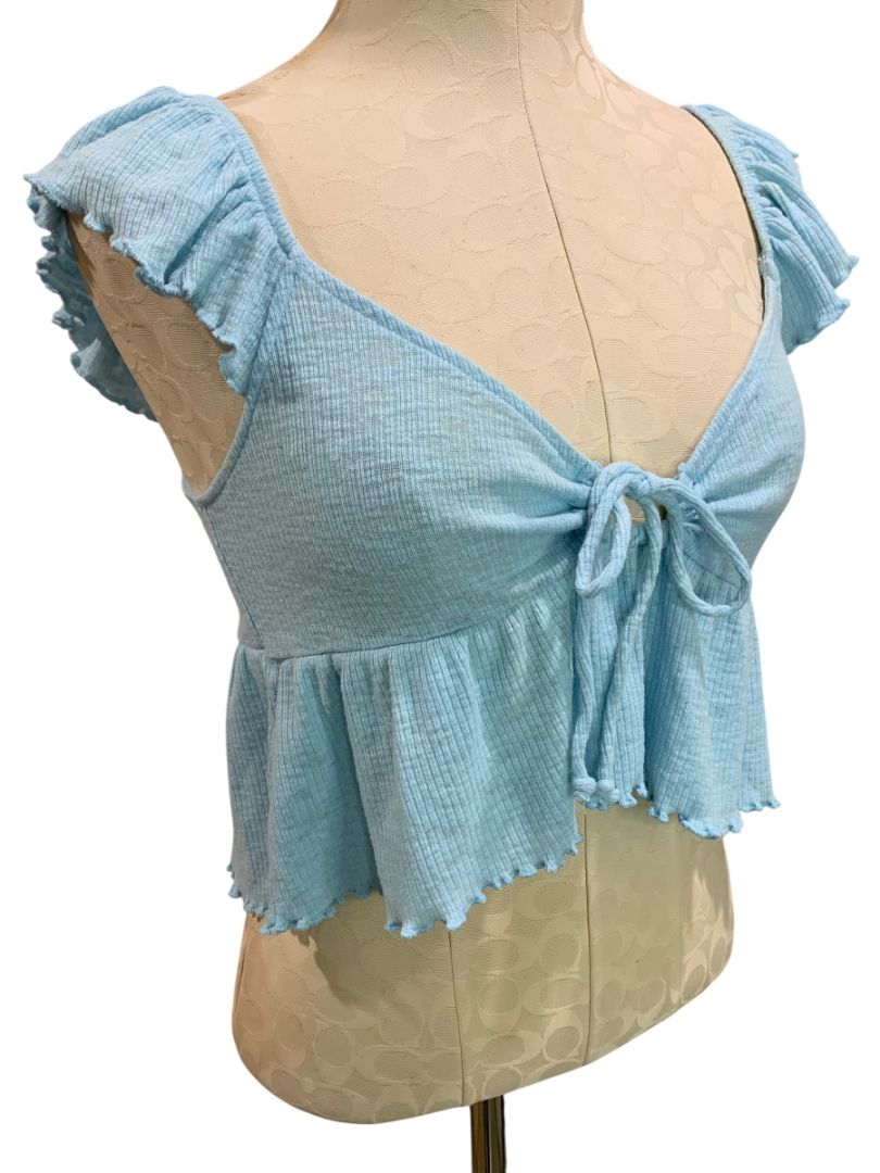 Small American Eagle Womens Blue Tie Front Keyhole Crop Top