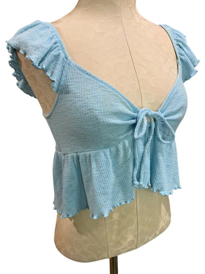 Small American Eagle Womens Blue Tie Front Keyhole Crop Top