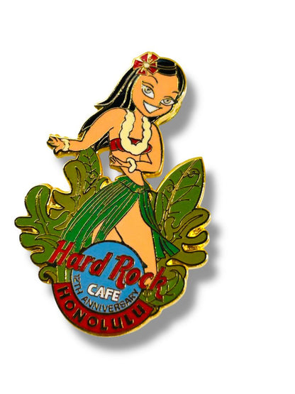 Vintage 12th Anniversary Honolulu Hula Girl Pin Hard Rock Cafe 2" Limited Edition