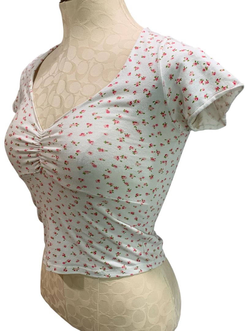 One Size Brandy Melville Womens Gina Top Retro Floral Print Shirt