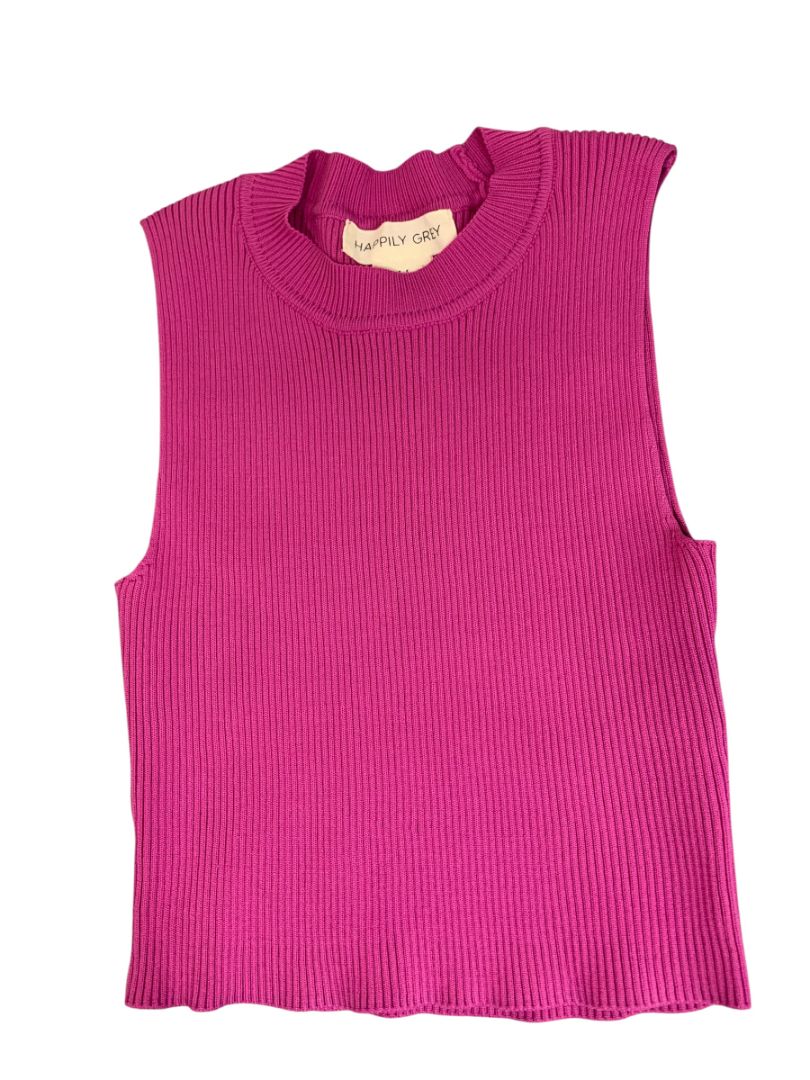 Small Happily Grey Womens Fuschia Ribbed Crop Tank Top Shirt