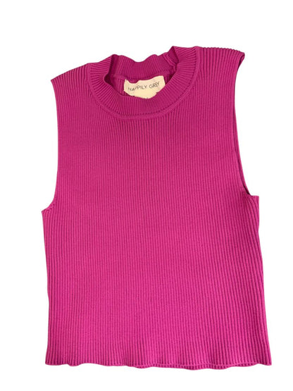 Small Happily Grey Womens Fuschia Ribbed Crop Tank Top Shirt