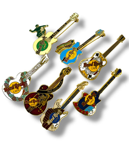 Lot of 7 Hard Rock Cafe Pins 2.25" Honolulu Philadelphia Toronto More