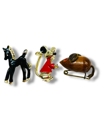 Lot of 9 Small Pins and Brooches Crayola Mouse Pony Ski Utah