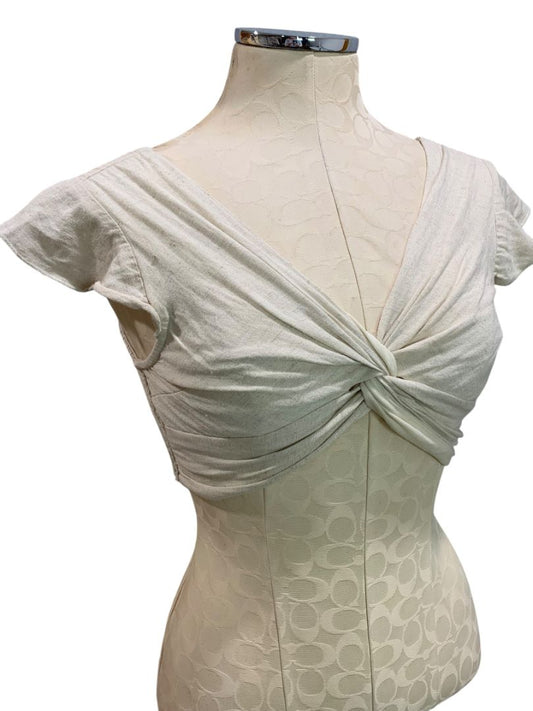 Small Japna Womens Twist Front Crop Top Fitted Flax Blend