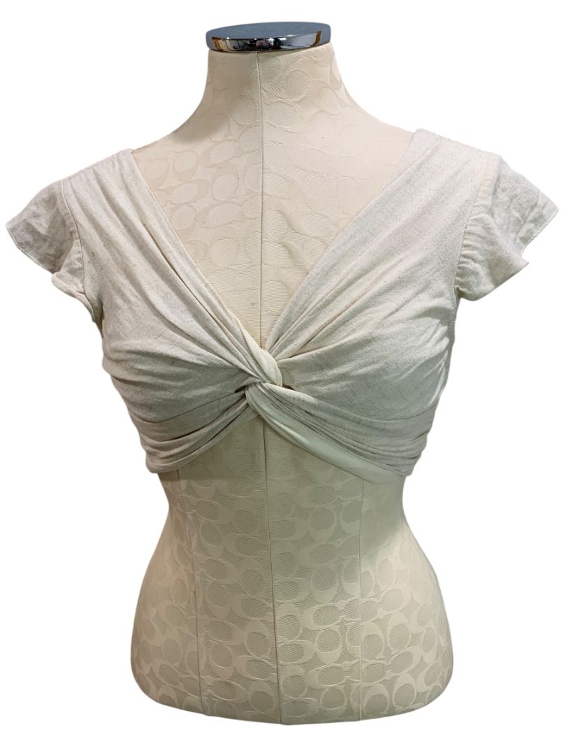 Small Japna Womens Twist Front Crop Top Fitted Flax Blend