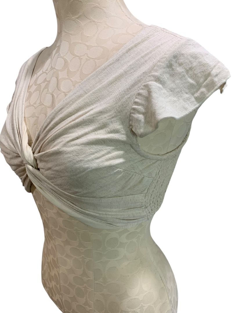 Small Japna Womens Twist Front Crop Top Fitted Flax Blend