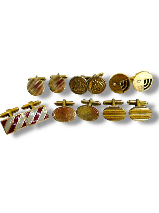 Lot of 6 Pair of Goldtone Cufflinks Assorted Retro Vintage