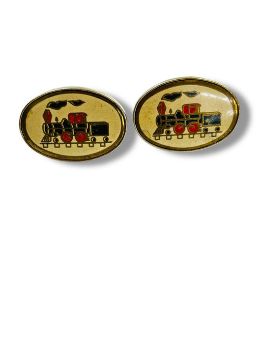 Vintage Cufflinks  Locomotive Train Enameled Pair