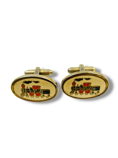 Vintage Cufflinks  Locomotive Train Enameled Pair