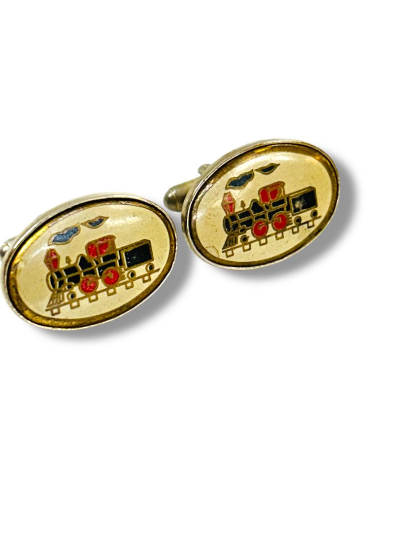 Vintage Cufflinks  Locomotive Train Enameled Pair