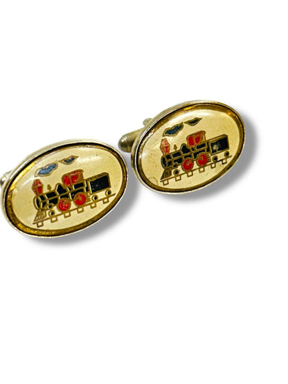 Vintage Cufflinks  Locomotive Train Enameled Pair