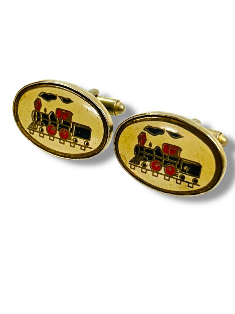 Vintage Cufflinks  Locomotive Train Enameled Pair