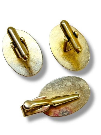 Vintage Cufflink and Tie Clip Bar Set Antique Car Bullet Back