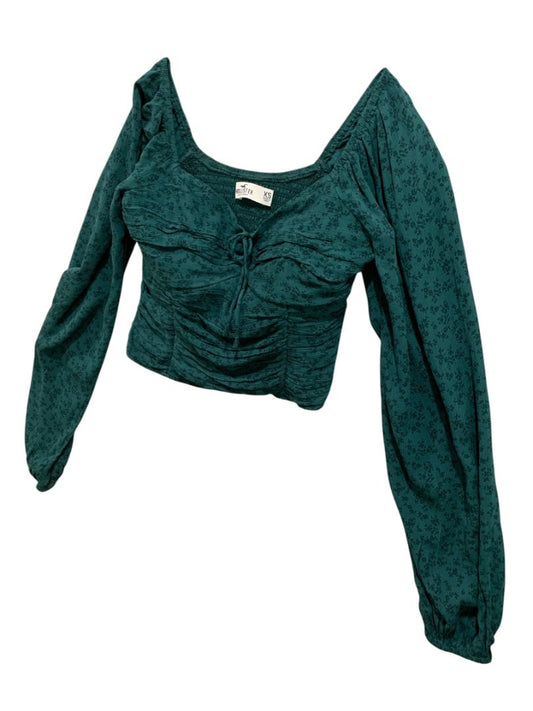 Size XS Hollister Green Floral Womens Crop Top Long Sleeve Boho