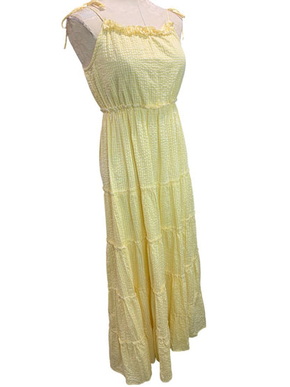 Small Jessica Simpson Womens Yellow Gingham Maxidress New Seersucker Summer