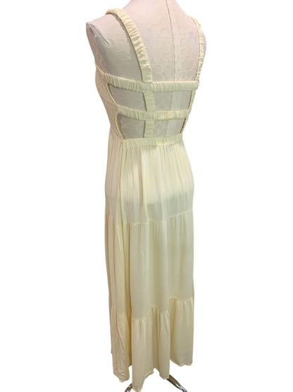 Small Forever 21 Pale Yellow Gauzy Sundress Maxi Smocked Bodice Slightly Sheer
