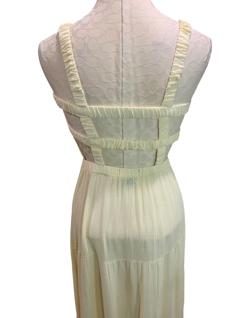 Small Forever 21 Pale Yellow Gauzy Sundress Maxi Smocked Bodice Slightly Sheer