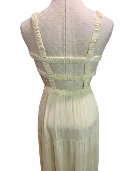 Small Forever 21 Pale Yellow Gauzy Sundress Maxi Smocked Bodice Slightly Sheer