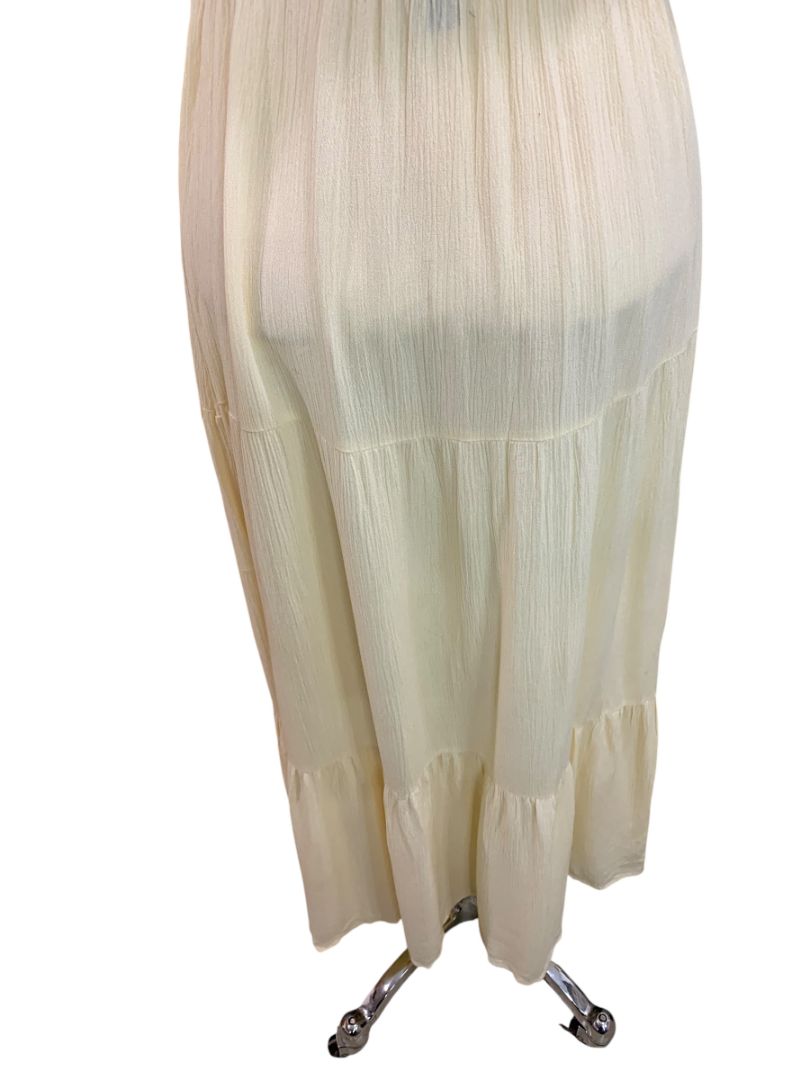 Small Forever 21 Pale Yellow Gauzy Sundress Maxi Smocked Bodice Slightly Sheer