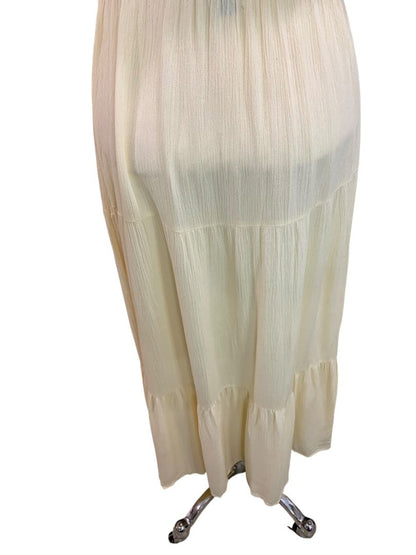 Small Forever 21 Pale Yellow Gauzy Sundress Maxi Smocked Bodice Slightly Sheer