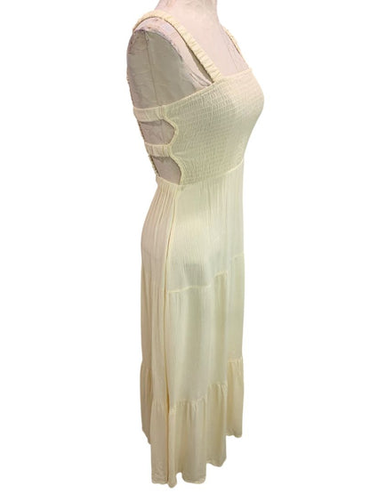 Small Forever 21 Pale Yellow Gauzy Sundress Maxi Smocked Bodice Slightly Sheer
