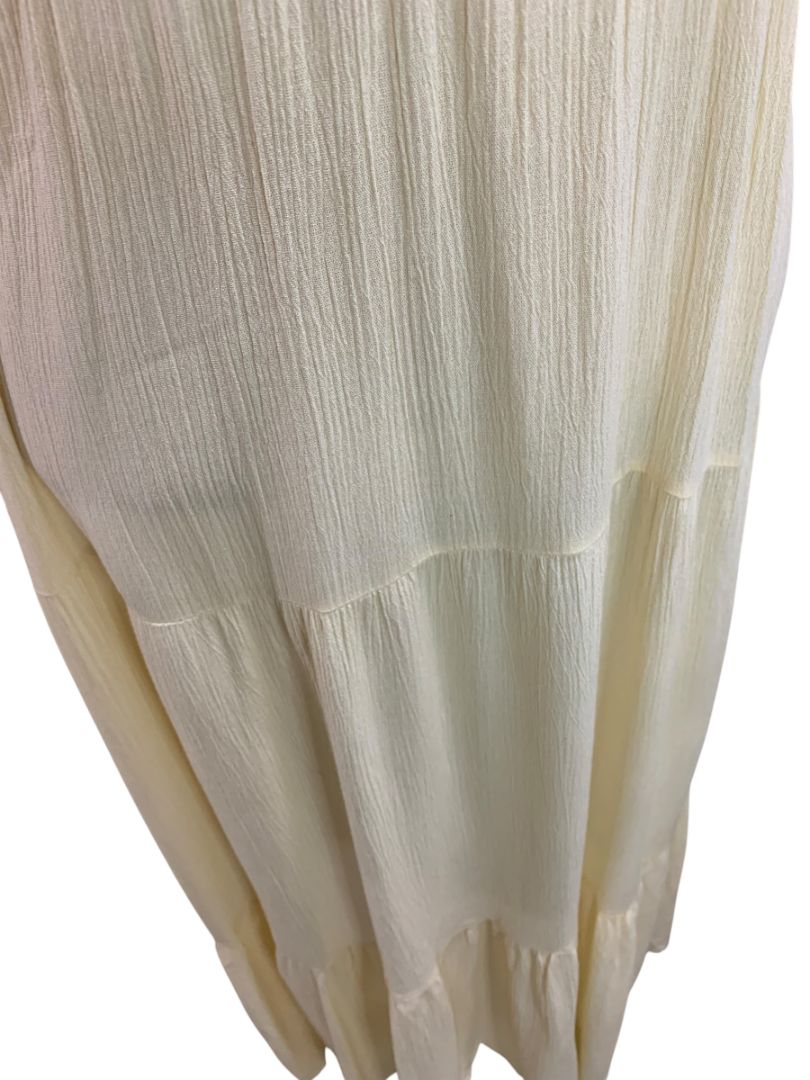 Small Forever 21 Pale Yellow Gauzy Sundress Maxi Smocked Bodice Slightly Sheer