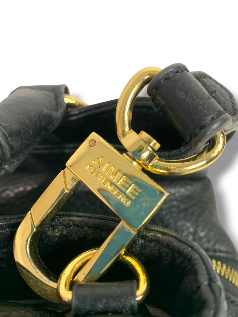 Aimee Kestenberg Satchel Handbag Black Leather Red Embossed Snakeskin Shoulder Strap Removable