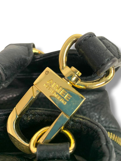 Aimee Kestenberg Satchel Handbag Black Leather Red Embossed Snakeskin Shoulder Strap Removable