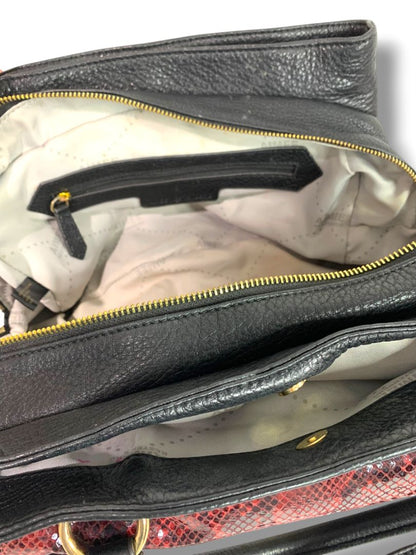 Aimee Kestenberg Satchel Handbag Black Leather Red Embossed Snakeskin Shoulder Strap Removable