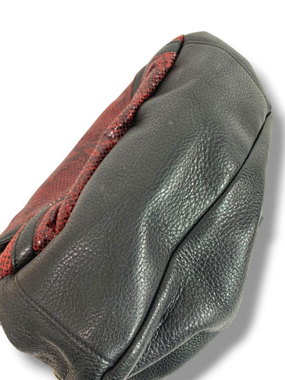 Aimee Kestenberg Satchel Handbag Black Leather Red Embossed Snakeskin Shoulder Strap Removable