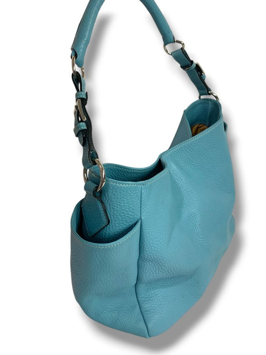 Liz Pelletterie Pebbled Leather Shoulder Hobo Bag Turquoise Made in Italy