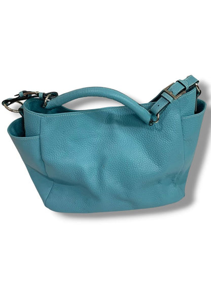 Liz Pelletterie Pebbled Leather Shoulder Hobo Bag Turquoise Made in Italy