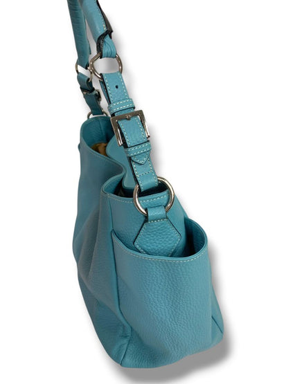 Liz Pelletterie Pebbled Leather Shoulder Hobo Bag Turquoise Made in Italy