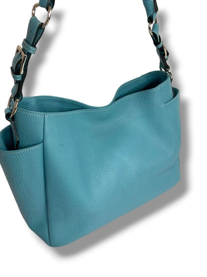 Liz Pelletterie Pebbled Leather Shoulder Hobo Bag Turquoise Made in Italy