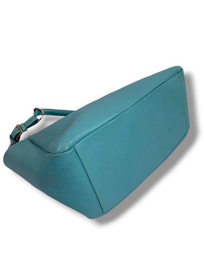 Liz Pelletterie Pebbled Leather Shoulder Hobo Bag Turquoise Made in Italy