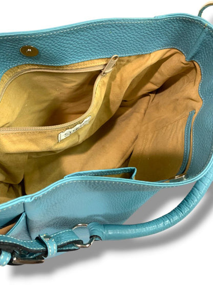 Liz Pelletterie Pebbled Leather Shoulder Hobo Bag Turquoise Made in Italy