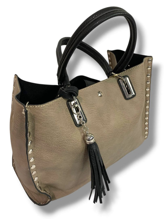 Crocs Imitation Leather New 3 in 1 Tote Bag Purse Taupe Rivets Tassel