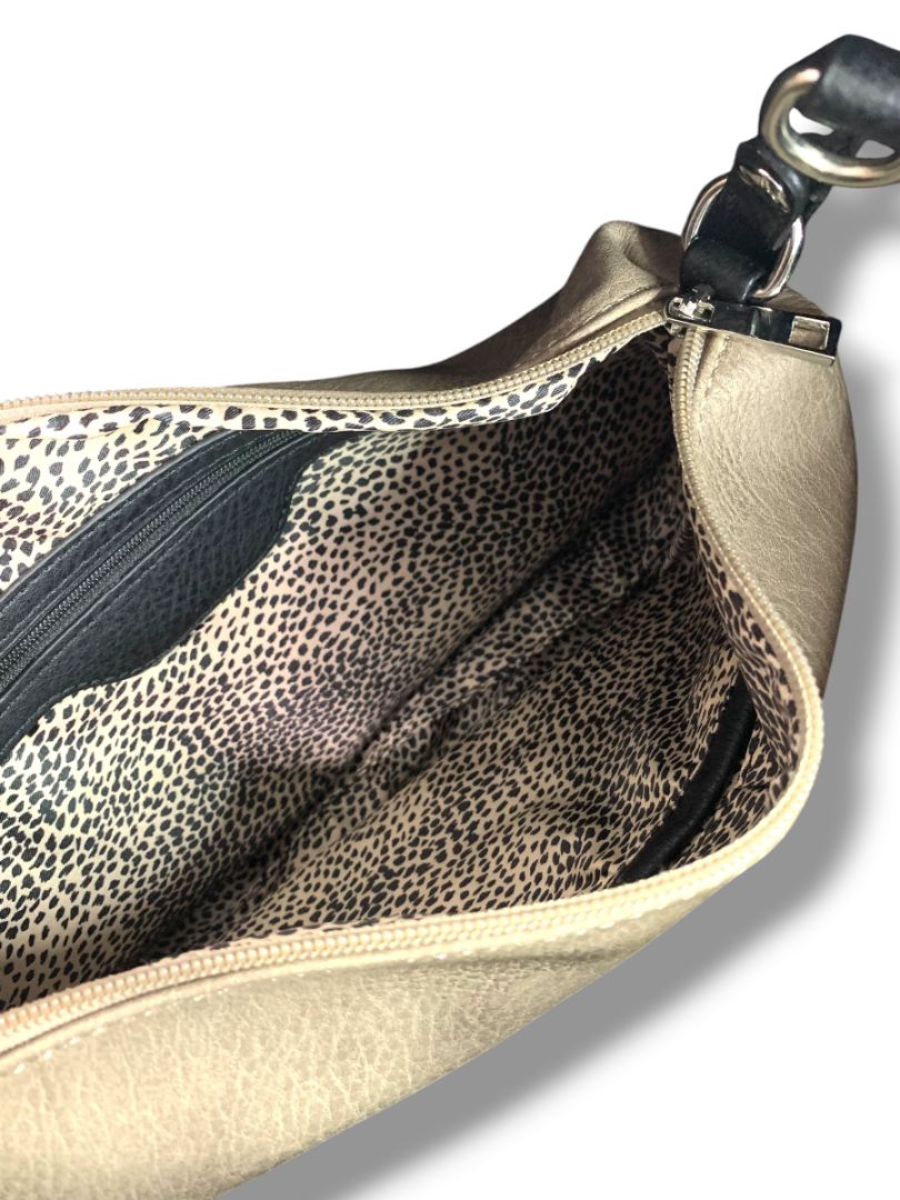 Crocs Imitation Leather New 3 in 1 Tote Bag Purse Taupe Rivets Tassel