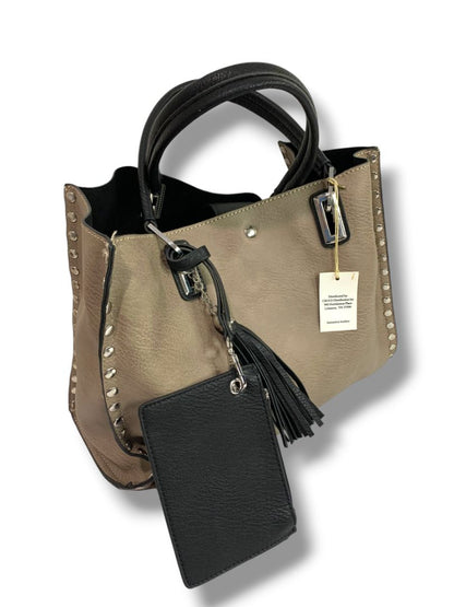 Crocs Imitation Leather New 3 in 1 Tote Bag Purse Taupe Rivets Tassel