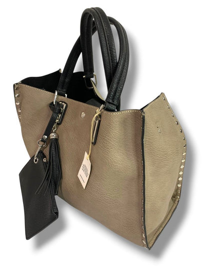 Crocs Imitation Leather New 3 in 1 Tote Bag Purse Taupe Rivets Tassel