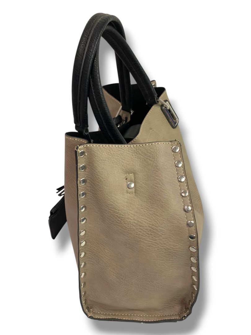 Crocs Imitation Leather New 3 in 1 Tote Bag Purse Taupe Rivets Tassel